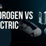 llustration comparing hydrogen fuel cell vehicles and electric vehicles (EVs) with charging stations, showcasing the technology behind sustainable automotive solutions.