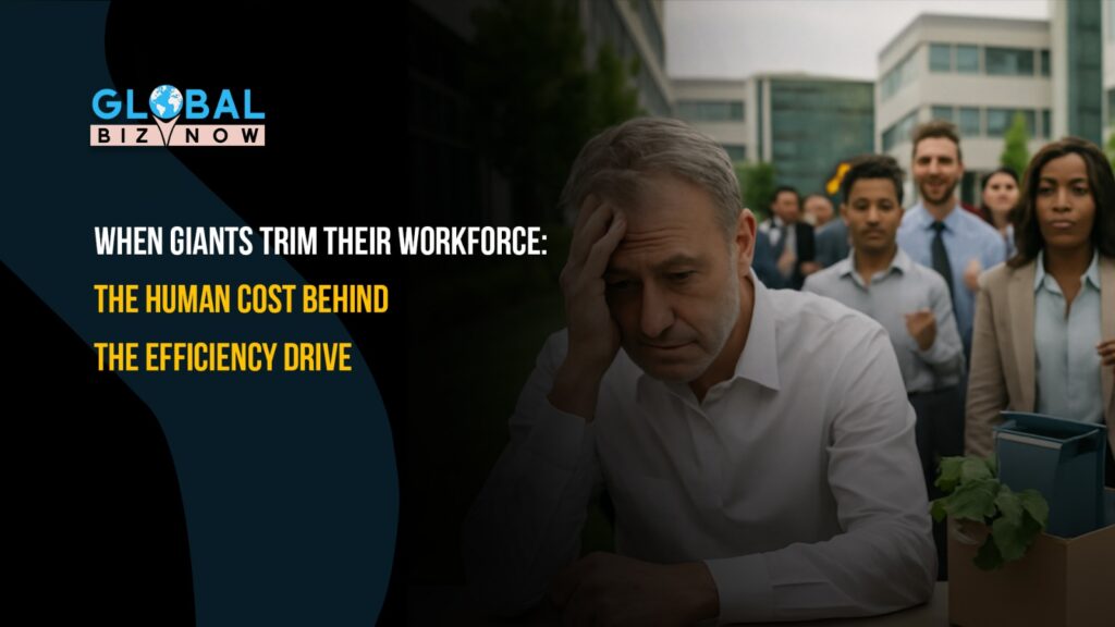Image depicting the impact of Big Tech layoffs, showcasing an office environment with empty desks, symbolizing the emotional toll of job cuts and the push for efficiency over empathy in corporate restructuring.
