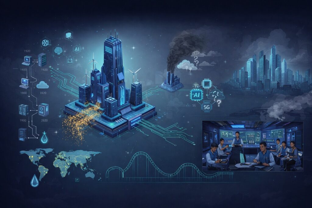 Massive hyperscale data center powering cloud computing and AI infrastructure